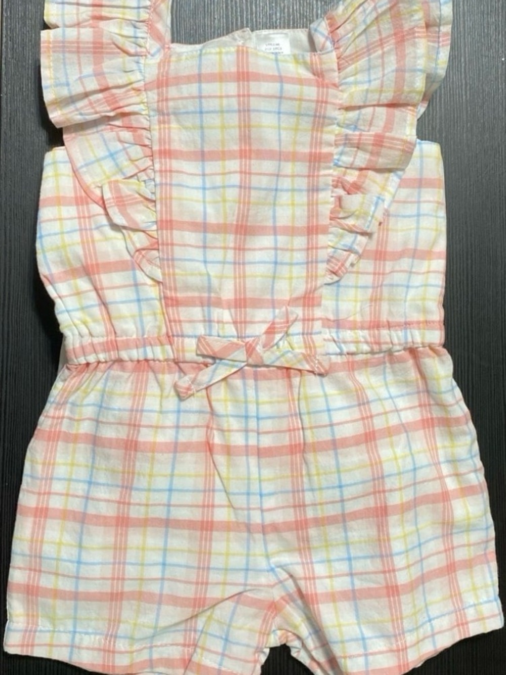 Kids Plaid Ruffle Romper - Pink, Yellow & Blue